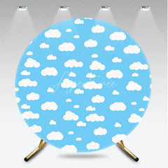 Aperturee - Aperturee Dreamy Blue Sky with White Cartoon Clouds Round Backdrop Sweet Baby Shower or Birthday Party Decor