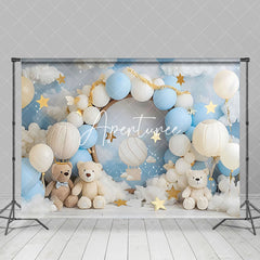 Aperturee - Aperturee Dreamy Blue White Balloon Cloud Teddy Bear Backdrop
