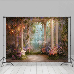 Aperturee - Aperturee Dreamy Fairy Tale Garden Gazebo Photography Backdrop with Classical Columns Cascading Floral Vines and Lanterns