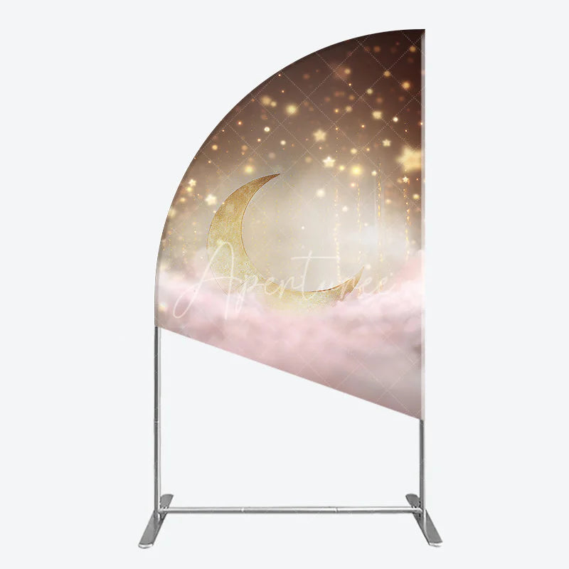 Aperturee - Aperturee Dreamy Golden Half Moon Arch Backdrop with Pink Clouds Sparkling Stars for Baby Shower or Birthday Party