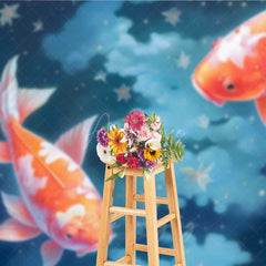 Aperturee Aperturee Dreamy Koi Fish Photography Backdrop Two Goldfish Swimming in a Starry Night Sky Fine Art Japanese Style Prop