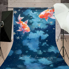 Aperturee Aperturee Dreamy Koi Fish Sweep Photography Backdrop with Floor Goldfish in a Starry Night Sky Fine Art Japanese Style Prop