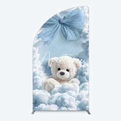 Aperturee - Aperturee Dreamy Light Blue Clouds and Teddy Bear Half Moon Arch Backdrop Baby Shower Birthday Party Decor