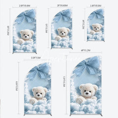 Aperturee - Aperturee Dreamy Light Blue Clouds and Teddy Bear Half Moon Arch Backdrop Baby Shower Birthday Party Decor