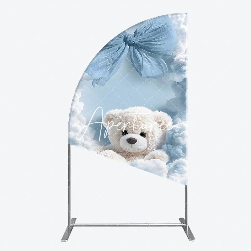Aperturee - Aperturee Dreamy Light Blue Clouds and Teddy Bear Half Moon Arch Backdrop Baby Shower Birthday Party Decor