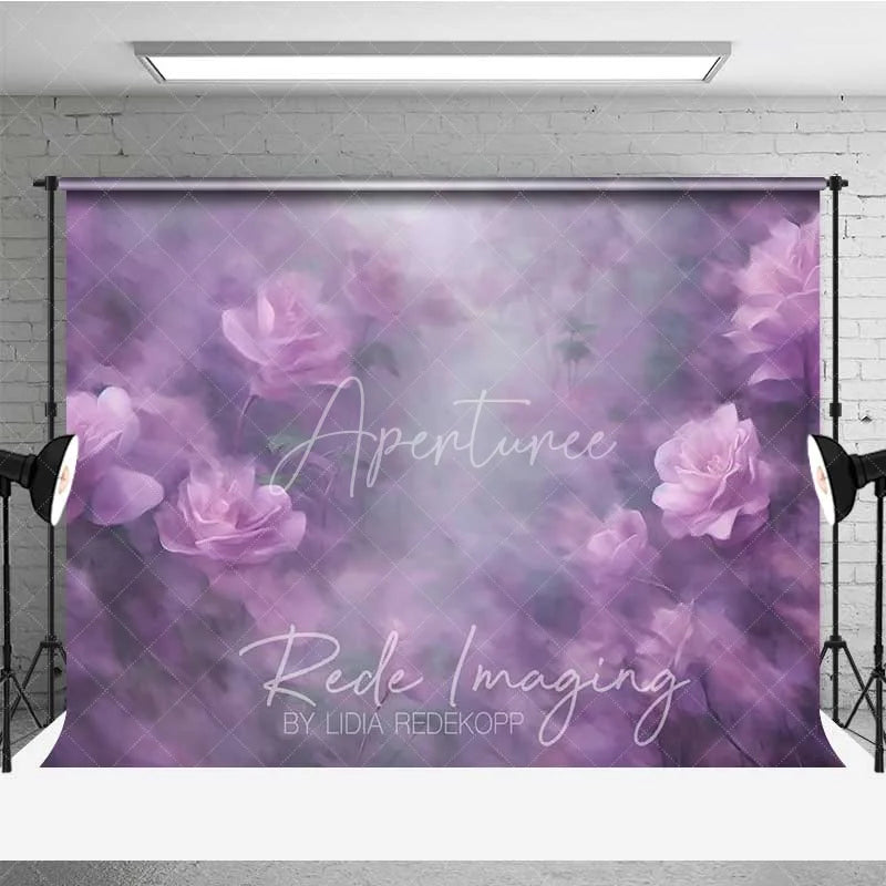 Aperturee - Aperturee Dreamy Lilac Rose Photography Backdrop Soft Purple Flowers Fine Art Background Romantic Wedding Photo Prop