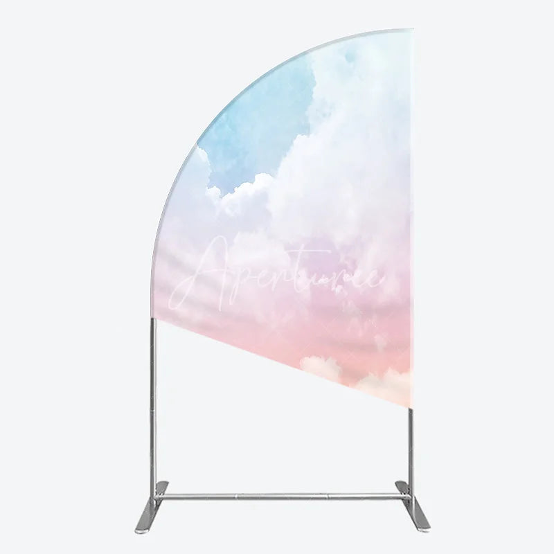 Aperturee - Aperturee Dreamy Pastel Blue Pink Orange Gradient Clouds Half Moon Arch Backdrop Ethereal Sky Photo Background for Parties