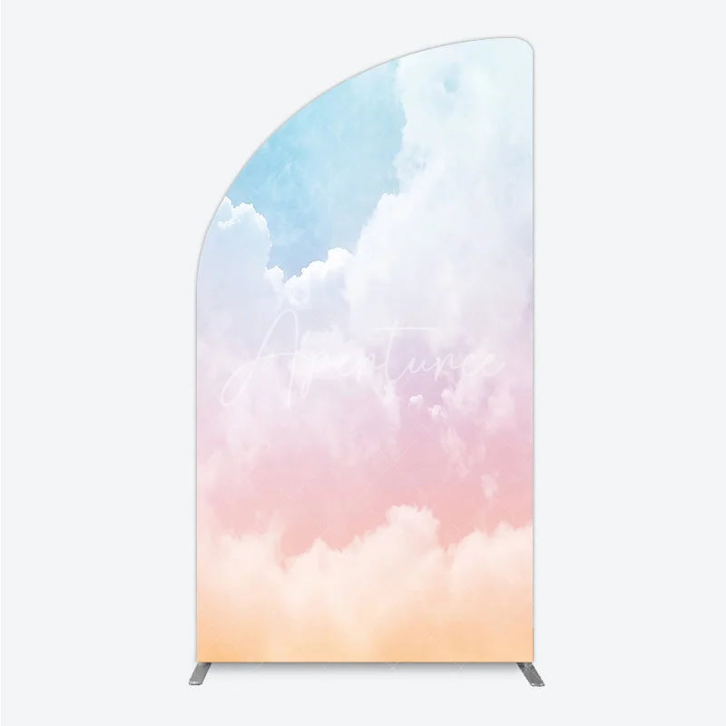 Aperturee - Aperturee Dreamy Pastel Blue Pink Orange Gradient Clouds Half Moon Arch Backdrop Ethereal Sky Photo Background for Parties