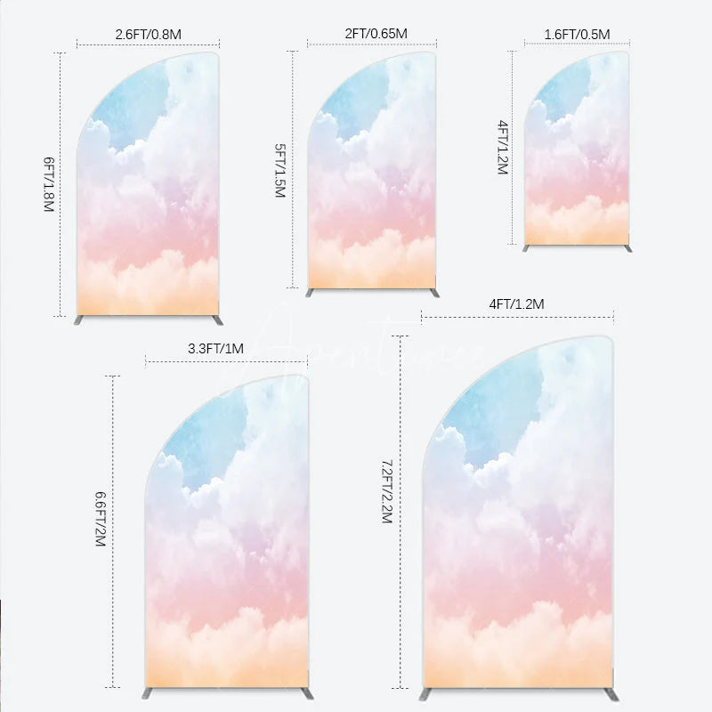 Aperturee - Aperturee Dreamy Pastel Blue Pink Orange Gradient Clouds Half Moon Arch Backdrop Ethereal Sky Photo Background for Parties