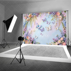 Aperturee - Aperturee Dreamy Pastel Butterfly and Floral Photography Backdrop Whimsical Spring Garden Photo Booth Decor