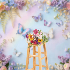 Aperturee - Aperturee Dreamy Pastel Butterfly and Floral Photography Backdrop Whimsical Spring Garden Photo Booth Decor