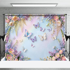 Aperturee - Aperturee Dreamy Pastel Butterfly and Floral Photography Backdrop Whimsical Spring Garden Photo Booth Decor
