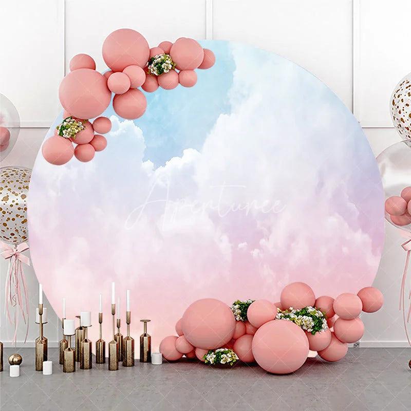 Aperturee - Aperturee Dreamy Pastel Gradient Sky Round Backdrop with Ethereal Clouds Blue Pink and Orange Hues for Photo Shoots