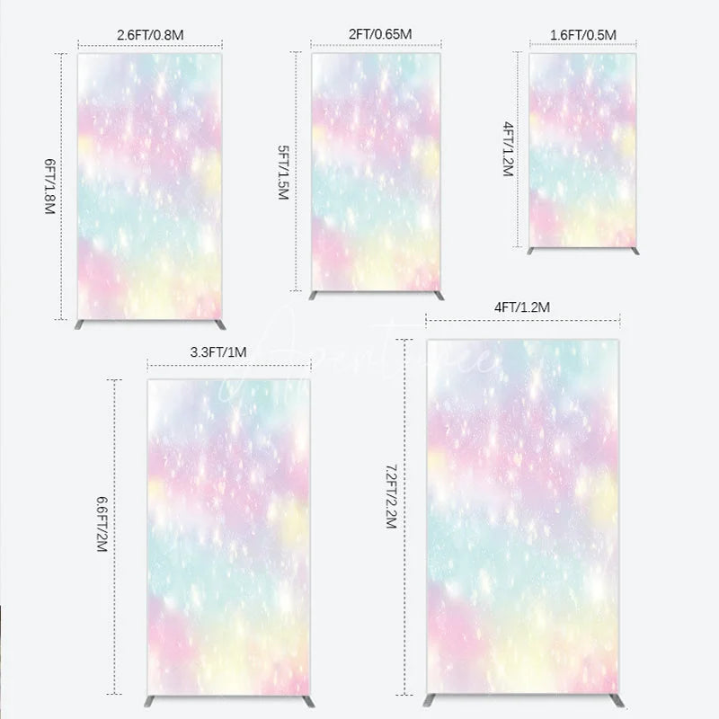 Aperturee - Aperturee Dreamy Pastel Rainbow Glitter Sparkle Rectangle Arch Backdrop Magical Birthday Party Decoration
