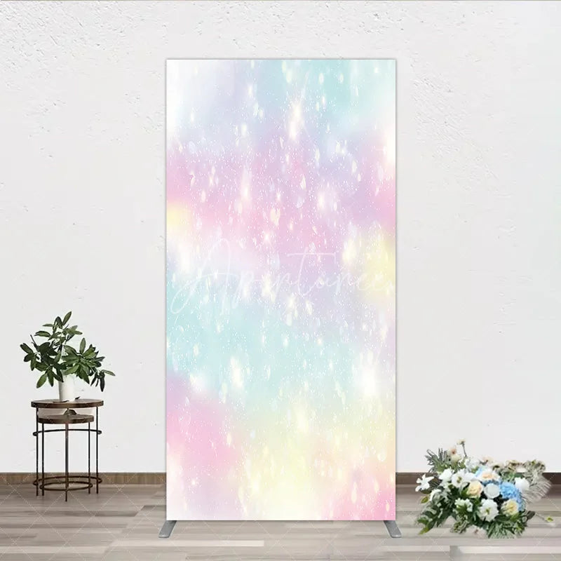 Aperturee - Aperturee Dreamy Pastel Rainbow Glitter Sparkle Rectangle Arch Backdrop Magical Birthday Party Decoration
