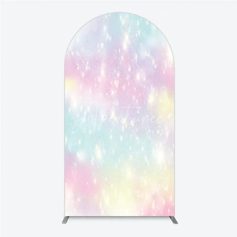 Aperturee - Aperturee Dreamy Pastel Rainbow Glitter Sparkle Round Top Arch Backdrop Magical Birthday Baby Shower Decor