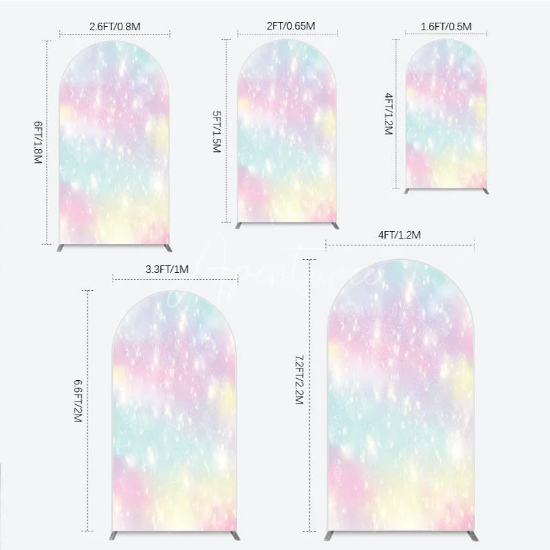 Aperturee - Aperturee Dreamy Pastel Rainbow Glitter Sparkle Round Top Arch Backdrop Magical Birthday Baby Shower Decor