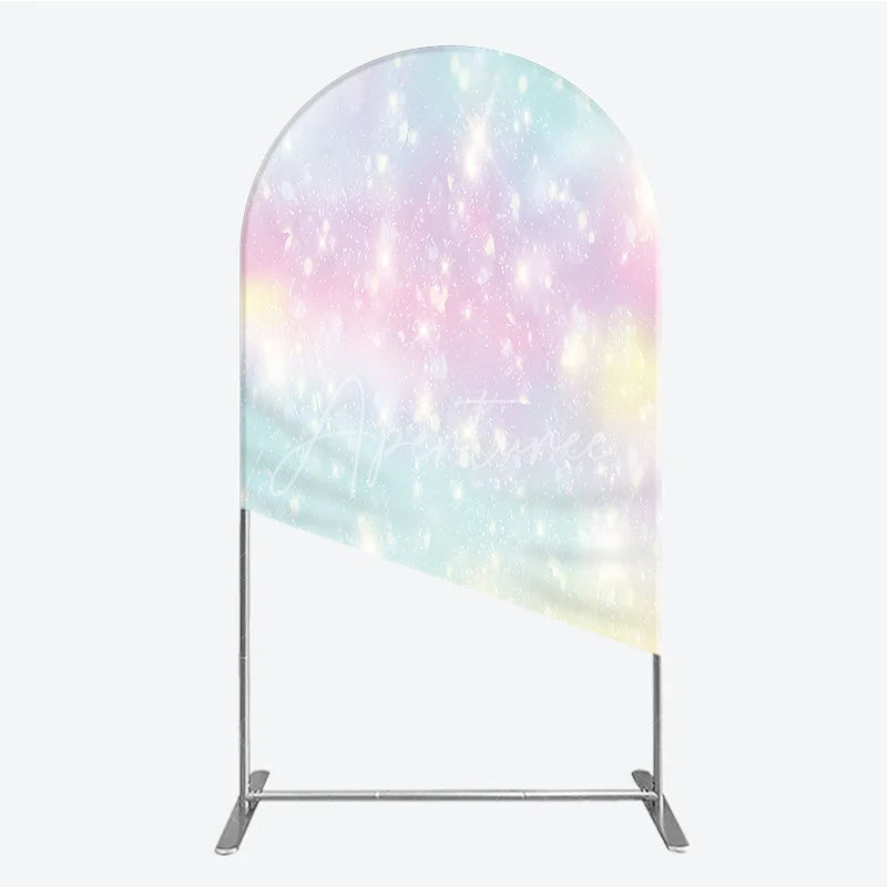 Aperturee - Aperturee Dreamy Pastel Rainbow Glitter Sparkle Round Top Arch Backdrop Magical Birthday Baby Shower Decor