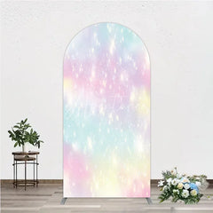 Aperturee - Aperturee Dreamy Pastel Rainbow Glitter Sparkle Round Top Arch Backdrop Magical Birthday Baby Shower Decor