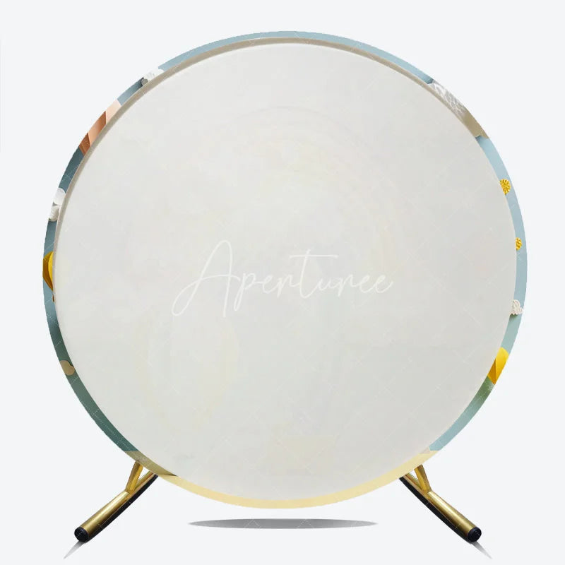 Aperturee - Aperturee Dreamy Pastel Rainbow Hot Air Balloon Round Backdrop Whimsical Baby Shower Birthday Party Decor