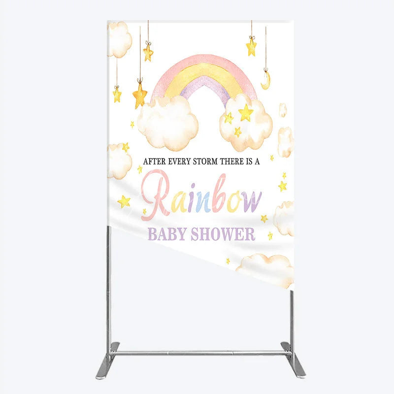 Aperturee - Aperturee Dreamy Pastel Watercolor Rainbow Clouds and Stars Rectangle Arch Backdrop for Baby Shower Party