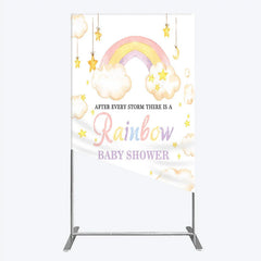 Aperturee - Aperturee Dreamy Pastel Watercolor Rainbow Clouds and Stars Rectangle Arch Backdrop for Baby Shower Party