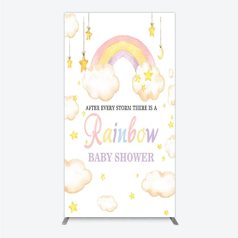Aperturee - Aperturee Dreamy Pastel Watercolor Rainbow Clouds and Stars Rectangle Arch Backdrop for Baby Shower Party
