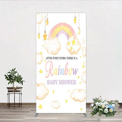 Aperturee - Aperturee Dreamy Pastel Watercolor Rainbow Clouds and Stars Rectangle Arch Backdrop for Baby Shower Party