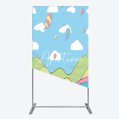 Aperturee - Aperturee Dreamy Pastel Whimsical Cartoon Landscape Rectangle Arch Backdrop Hills and Floating Balloons for Birthday Party