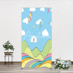 Aperturee - Aperturee Dreamy Pastel Whimsical Cartoon Landscape Rectangle Arch Backdrop Hills and Floating Balloons for Birthday Party