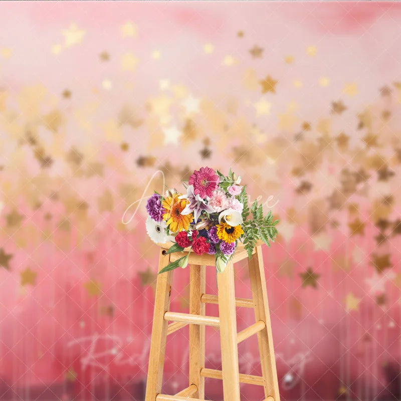 Aperturee - Aperturee Dreamy Pink and Gold Falling Stars Photography Backdrop Elegant Magical Celebration Party Decor for Girls
