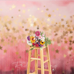 Aperturee - Aperturee Dreamy Pink and Gold Falling Stars Photography Backdrop Elegant Magical Celebration Party Decor for Girls