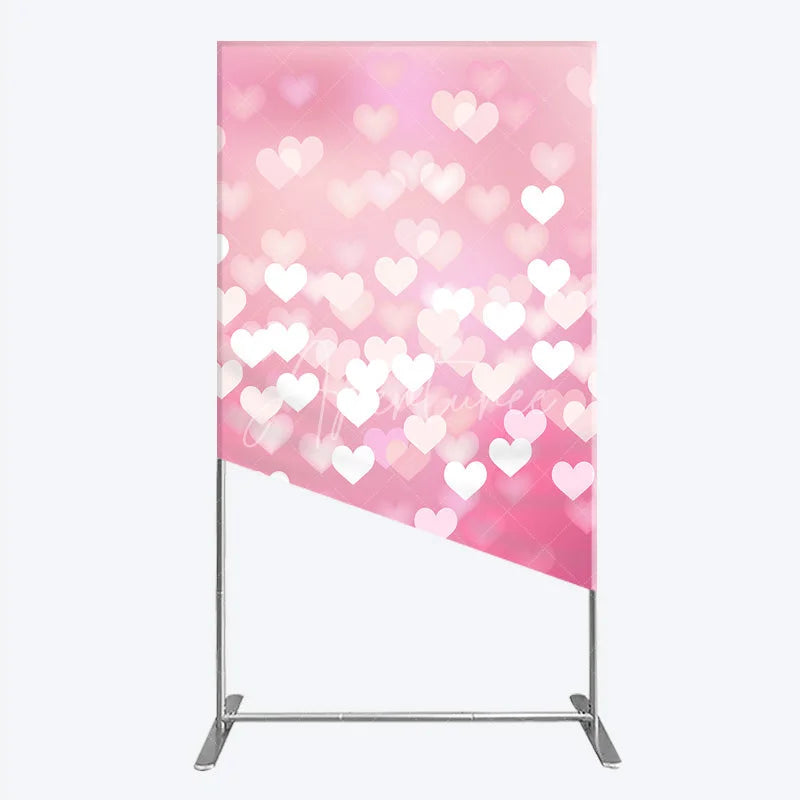 Aperturee - Aperturee Dreamy Pink and White Heart Bokeh Rectangle Arch Backdrop Romantic Valentine’s Day Wedding or Baby Shower Party Decor