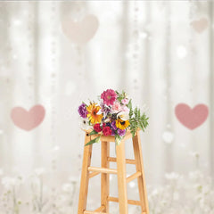 Aperturee - Aperturee Dreamy Pink Hearts and White Flowers Photography Backdrop Sparkling Bokeh Crystal Strands for Romantic Celebrations