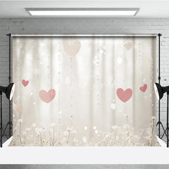 Aperturee - Aperturee Dreamy Pink Hearts and White Flowers Photography Backdrop Sparkling Bokeh Crystal Strands for Romantic Celebrations