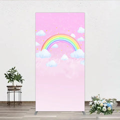 Aperturee - Aperturee Dreamy Pink Sky Rainbow and Clouds Rectangle Arch Backdrop Whimsical Ethereal Stars Baby Shower Decor