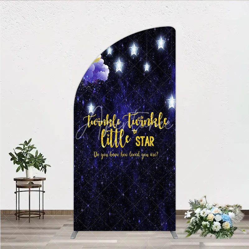 Aperturee - Aperturee Dreamy Starry Night Half Moon Arch Backdrop with Twinkle Little Star Quote for Baby Shower Party