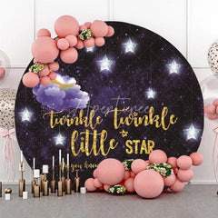 Aperturee - Aperturee Dreamy Twinkle Twinkle Little Star Round Backdrop with Moon and Stars Purple Night Sky Baby Shower Birthday Party