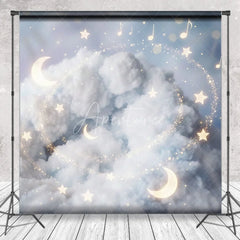 Aperturee - Aperturee Dreamy White Clouds and Golden Moons Stars Musical Notes Photography Backdrop Celestial Baby Shower Birthday Decor