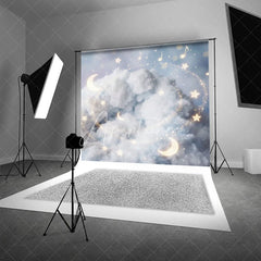 Aperturee - Aperturee Dreamy White Clouds and Golden Moons Stars Musical Notes Photography Backdrop Celestial Baby Shower Birthday Decor