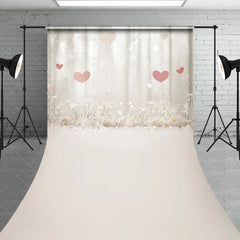 Aperturee - Aperturee Dreamy White Floral and Pink Hearts Sweep Backdrop Romantic Sparkling Lights for Valentine’s Day Wedding