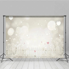 Aperturee - Aperturee Dreamy White Picket Fence Photography Backdrop with Bokeh Lights and Pink Hearts for Romantic Portraits