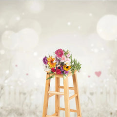 Aperturee - Aperturee Dreamy White Picket Fence Photography Backdrop with Bokeh Lights and Pink Hearts for Romantic Portraits