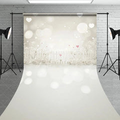 Aperturee - Aperturee Dreamy White Picket Fence Sweep Backdrop Romantic Pink Hearts and Bokeh Lights for Valentine’s Day Party