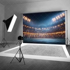 Aperturee - Aperturee Dynamic Night Stadium Sports Backdrop with Bright Floodlights and String Lights Perfect for Game Night Party