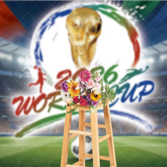 Aperturee - Aperturee Dynamic Soccer Stadium Holiday Backdrop featuring a Golden Championship Trophy and Football Ball for Sports Party