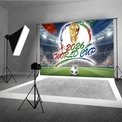 Aperturee - Aperturee Dynamic Soccer Stadium Holiday Backdrop featuring a Golden Championship Trophy and Football Ball for Sports Party