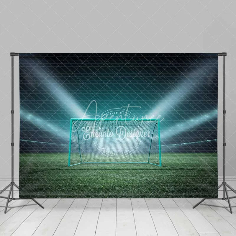 Aperturee - Aperturee Dynamic Sports Soccer Goal Backdrop Football Field Stadium Lights Photography Background for Party Decor