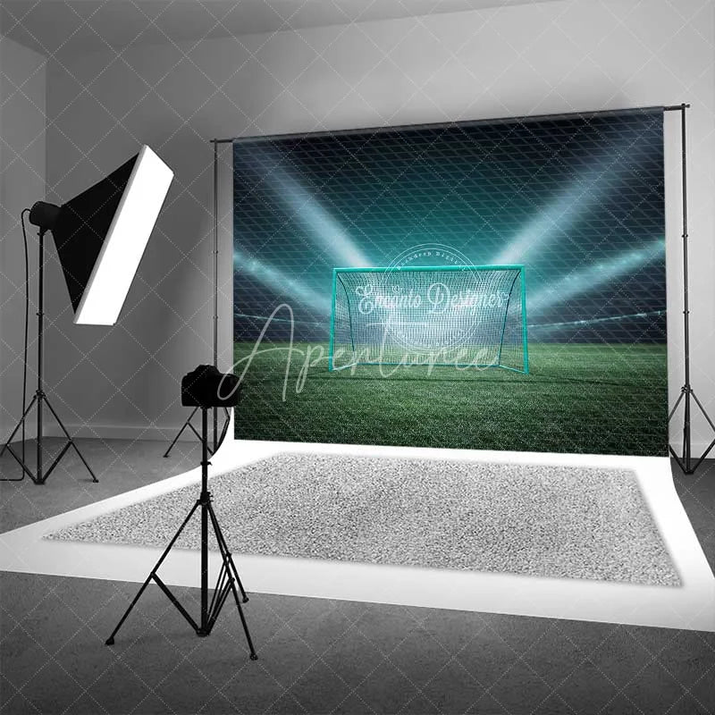 Aperturee - Aperturee Dynamic Sports Soccer Goal Backdrop Football Field Stadium Lights Photography Background for Party Decor