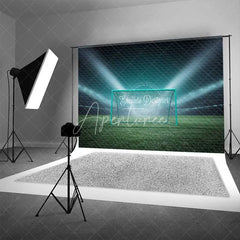 Aperturee - Aperturee Dynamic Sports Soccer Goal Backdrop Football Field Stadium Lights Photography Background for Party Decor